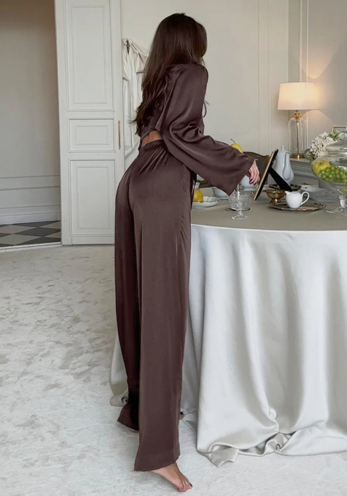 Pyjama Satin Marron Femme