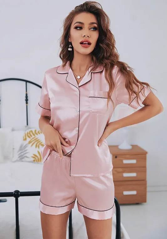 Pyjama Short Satin Rose Femme