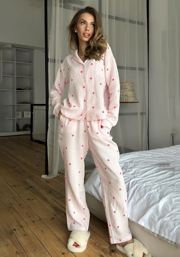 Pyjama Gaze de Coton Cœur Femme