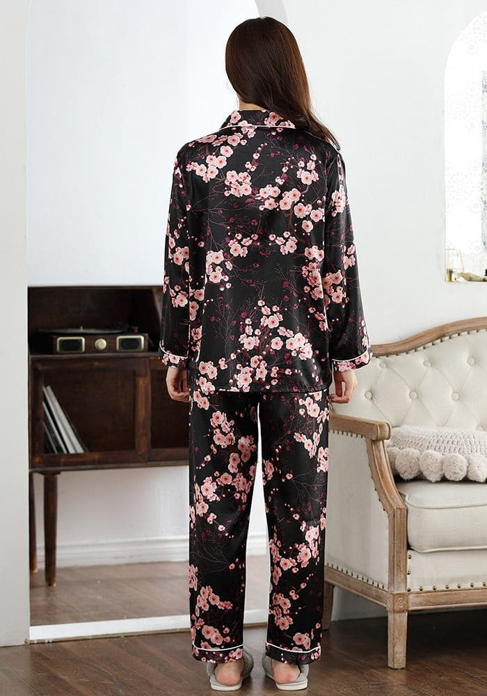 Pyjama Satin Fleurs Femme pas cher