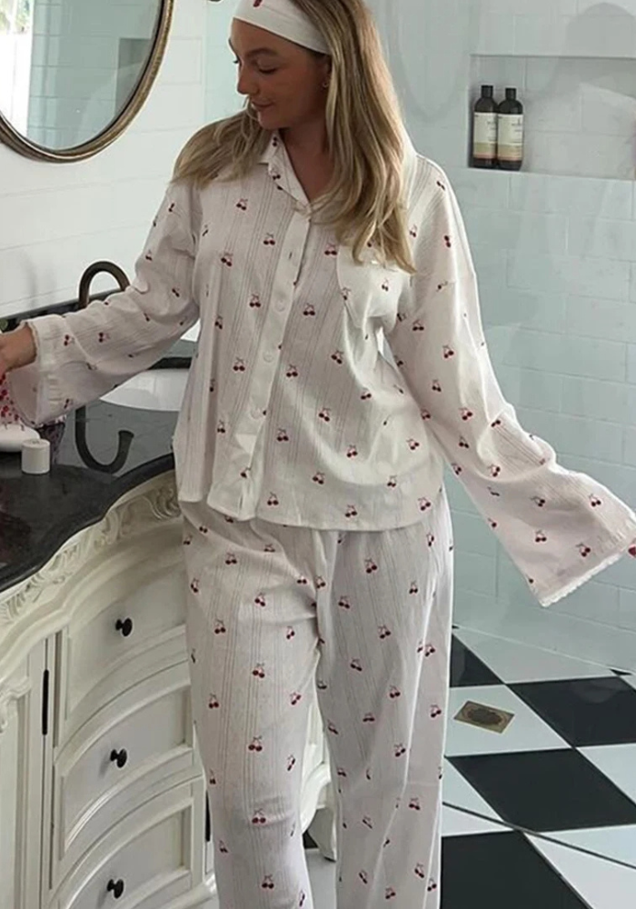 Pyjama Blanc Cerise Femme