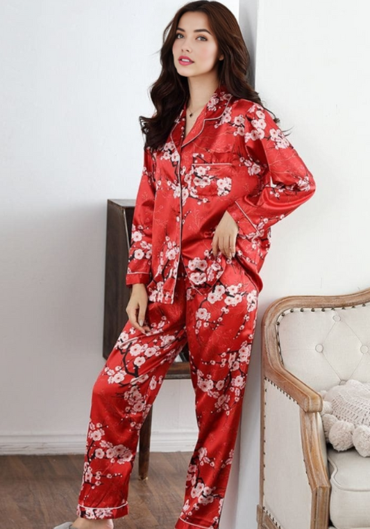 Pyjama Satin Floral Femme