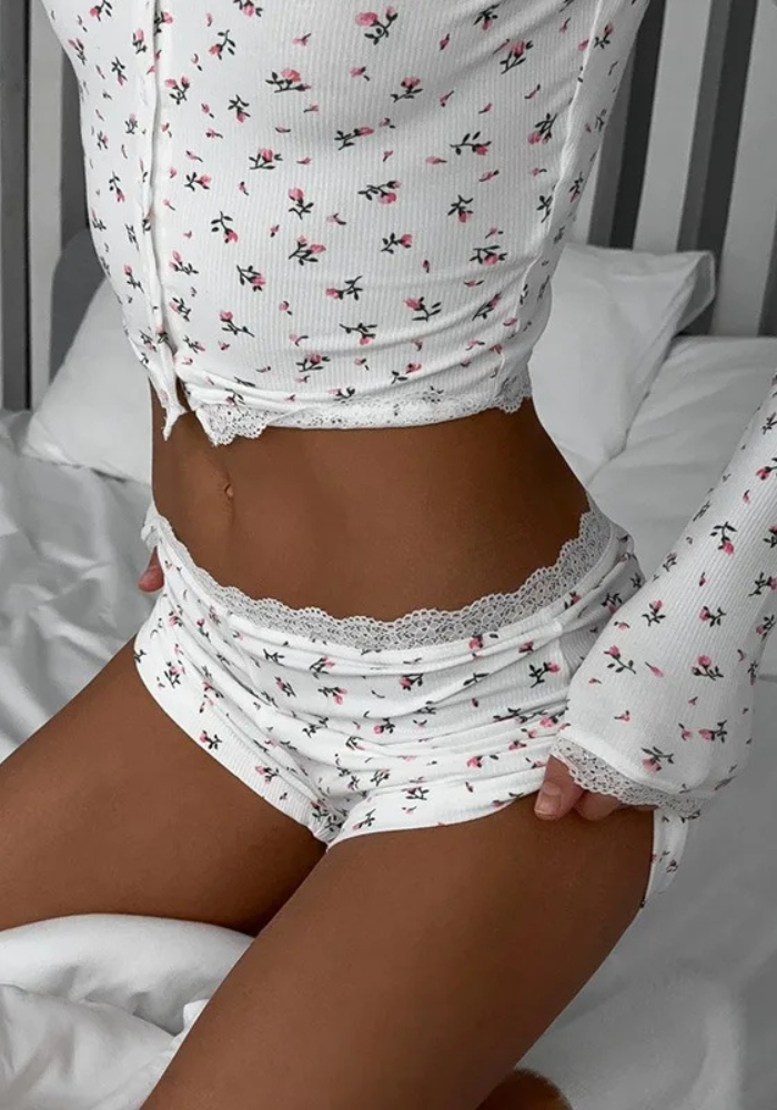 Pyjama Short Fleurs Femme