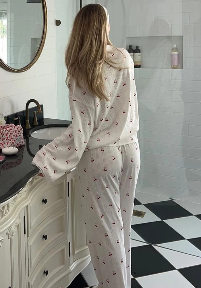 Pyjama Blanc Cerise Femme