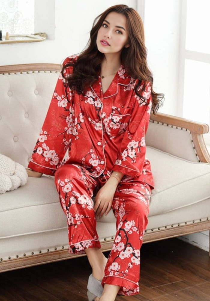 Pyjama Satin Floral Femme