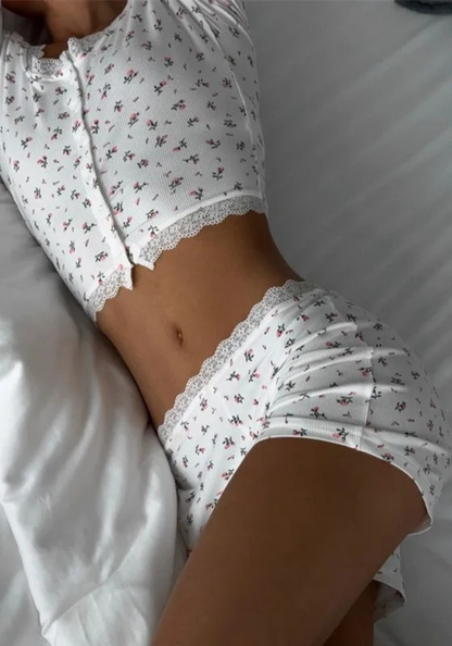 Pyjama Short Fleurs Femme pas cher