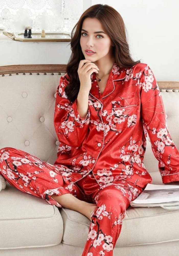 Pyjama Satin Floral Femme pas cher