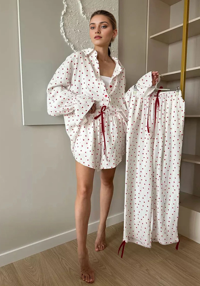 Pyjama 3 Pièces Cœur Femme