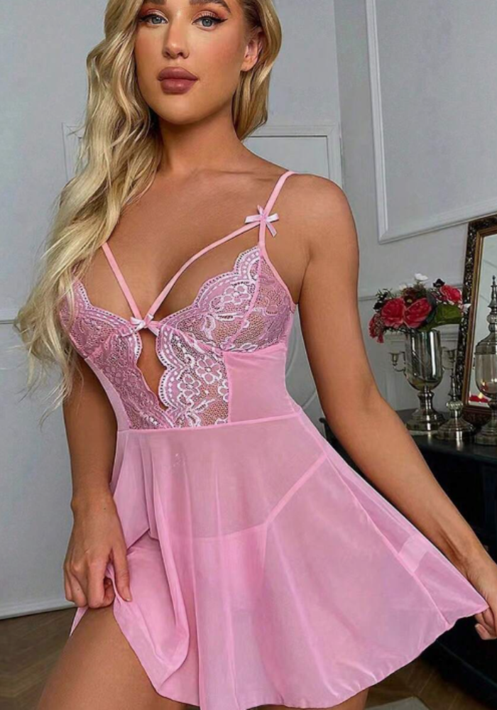 Robe Pyjama Dentelle Rose Femme