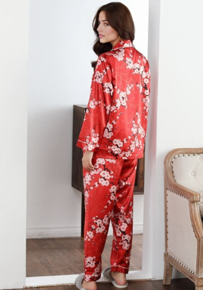 Pyjama Satin Floral Femme pas cher