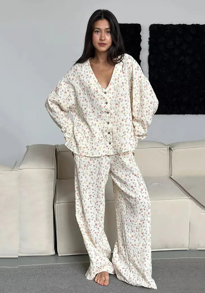 Pyjama Chaud Fleuri Femme