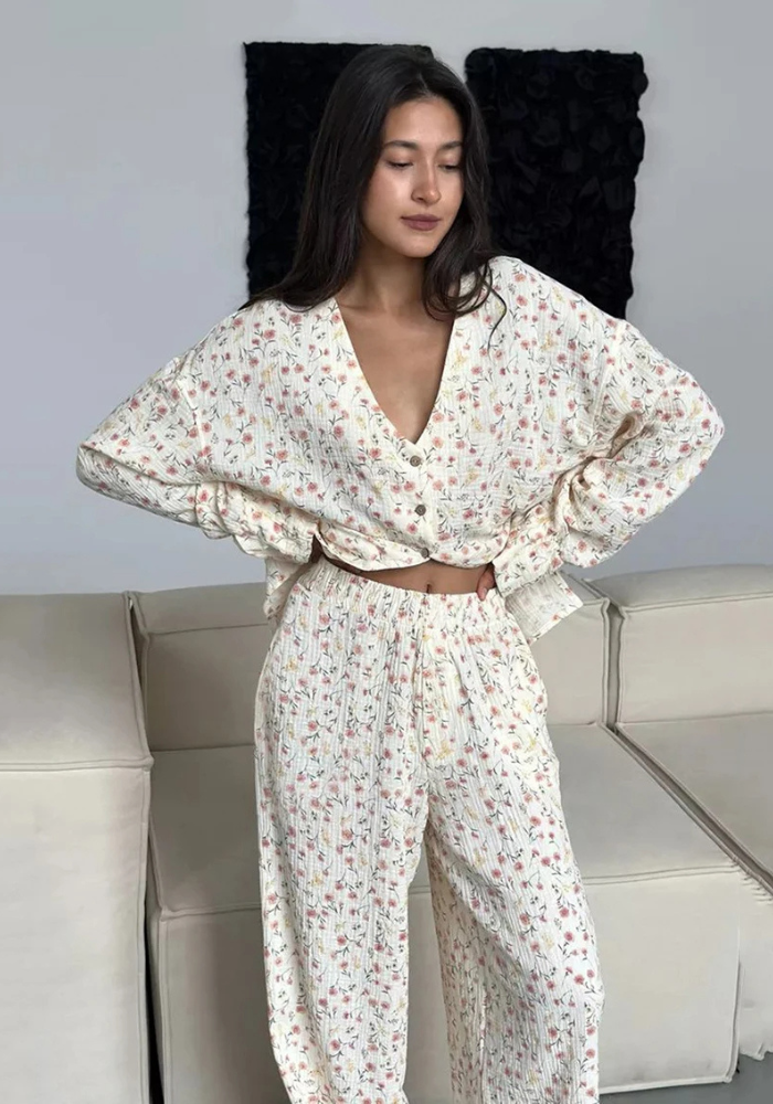 Pyjama Chaud Fleuri Femme