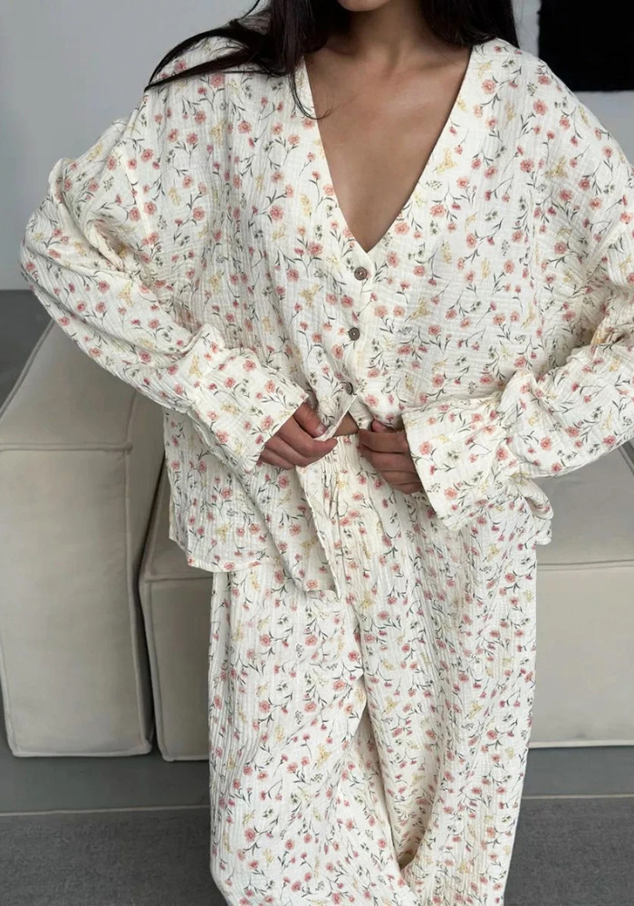 Pyjama Chaud Fleuri Femme pas cher