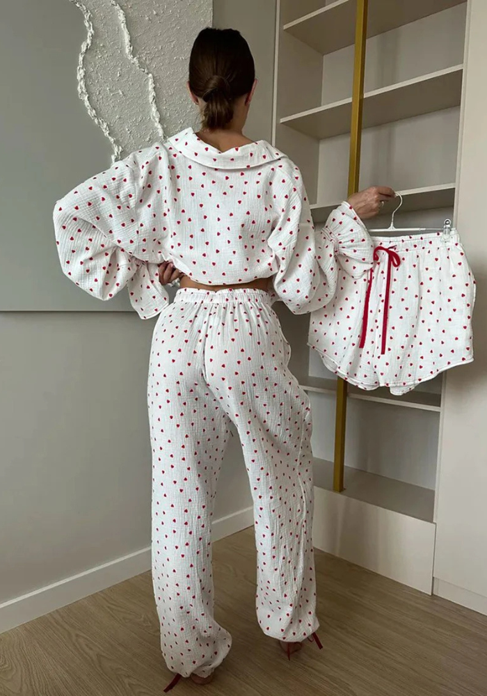 Pyjama 3 Pièces Cœur Femme pas cher