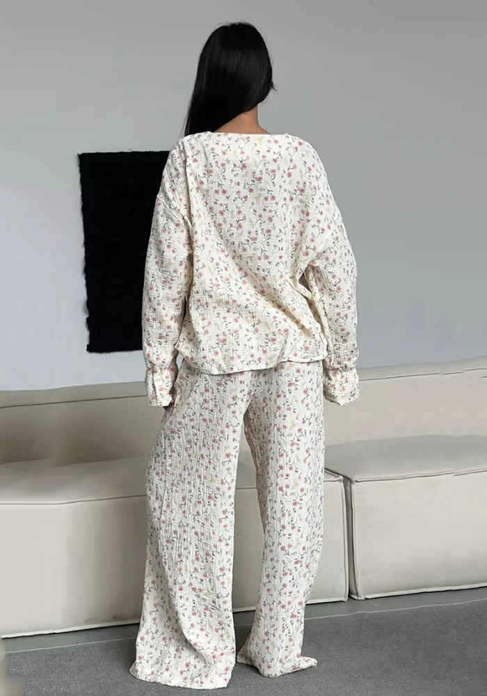 Pyjama Chaud Fleuri Femme pas cher