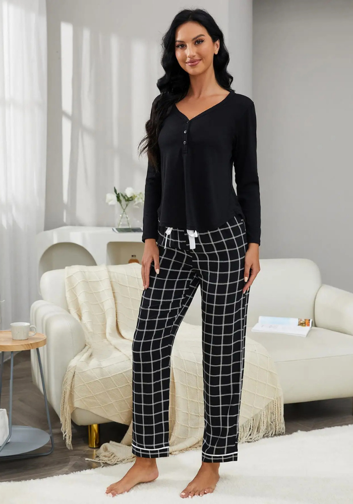 Pyjama Noir Carreaux Femme