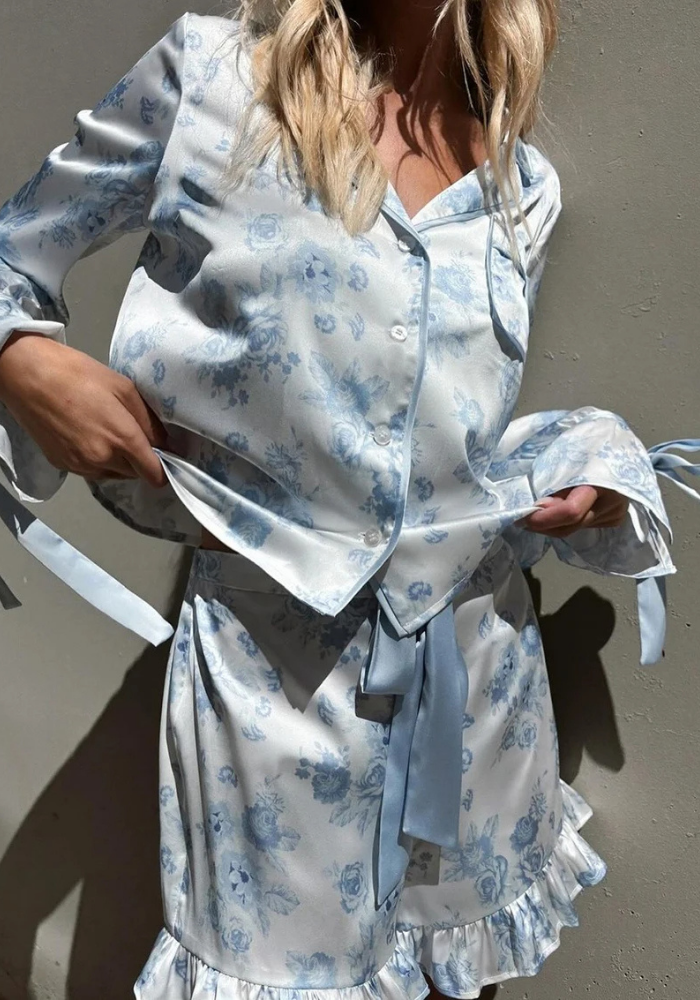 Pyjama Bleu Floral Femme