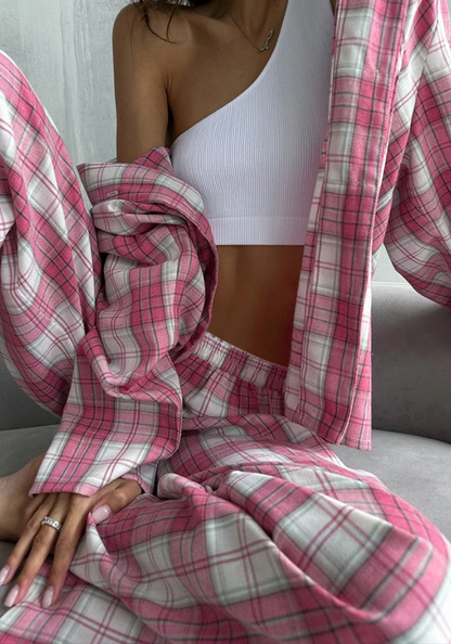 Pyjama Pantalon Carreaux Rose Femme pas cher