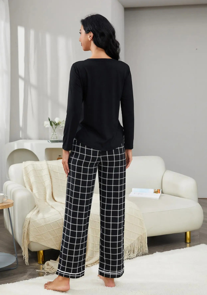 Pyjama Noir Carreaux Femme pas cher