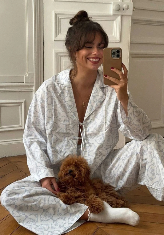 Pyjama Blanc Imprimé Femme