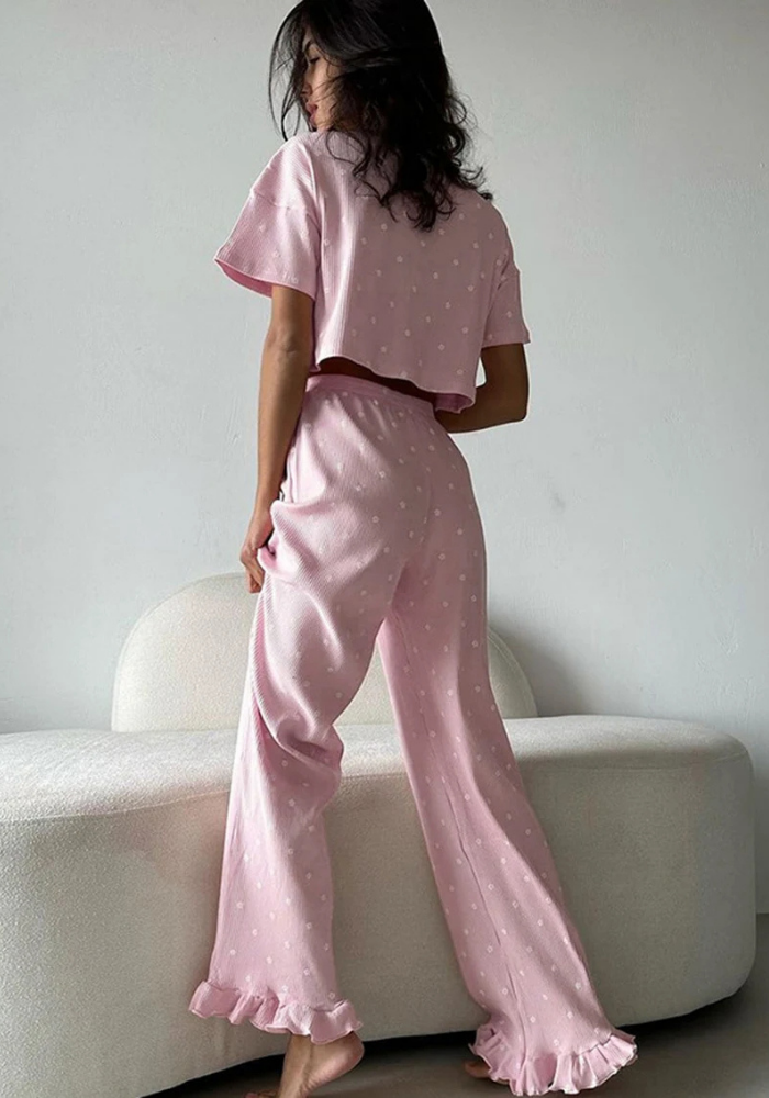 Pyjama Rose Fleuri Femme pas cher