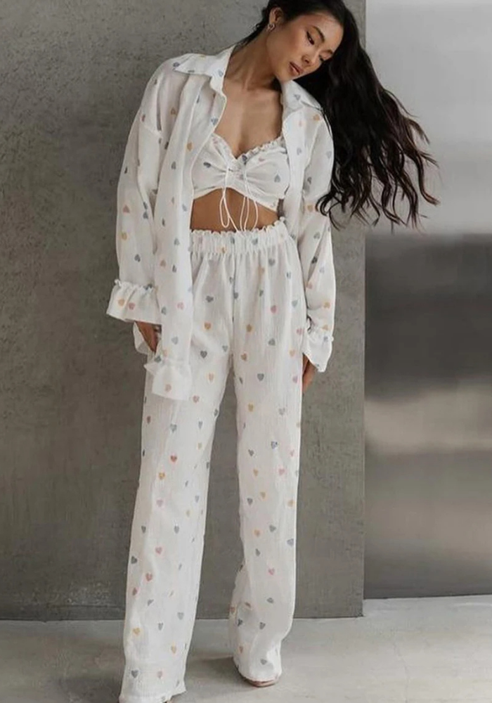 Pyjama 3 Pièces Cœur Femme