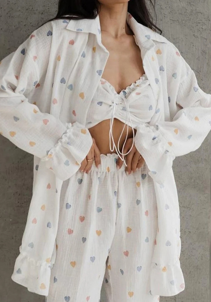 Pyjama 3 Pièces Cœur Femme pas cher