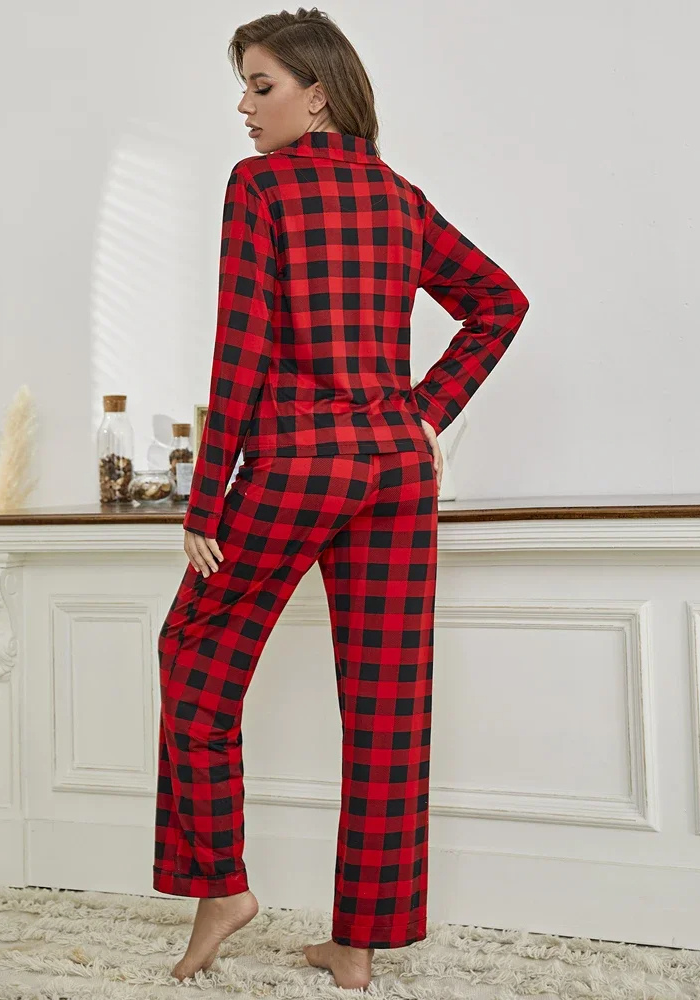 Pyjama Carreaux Rouge et Noir Femme pas cher