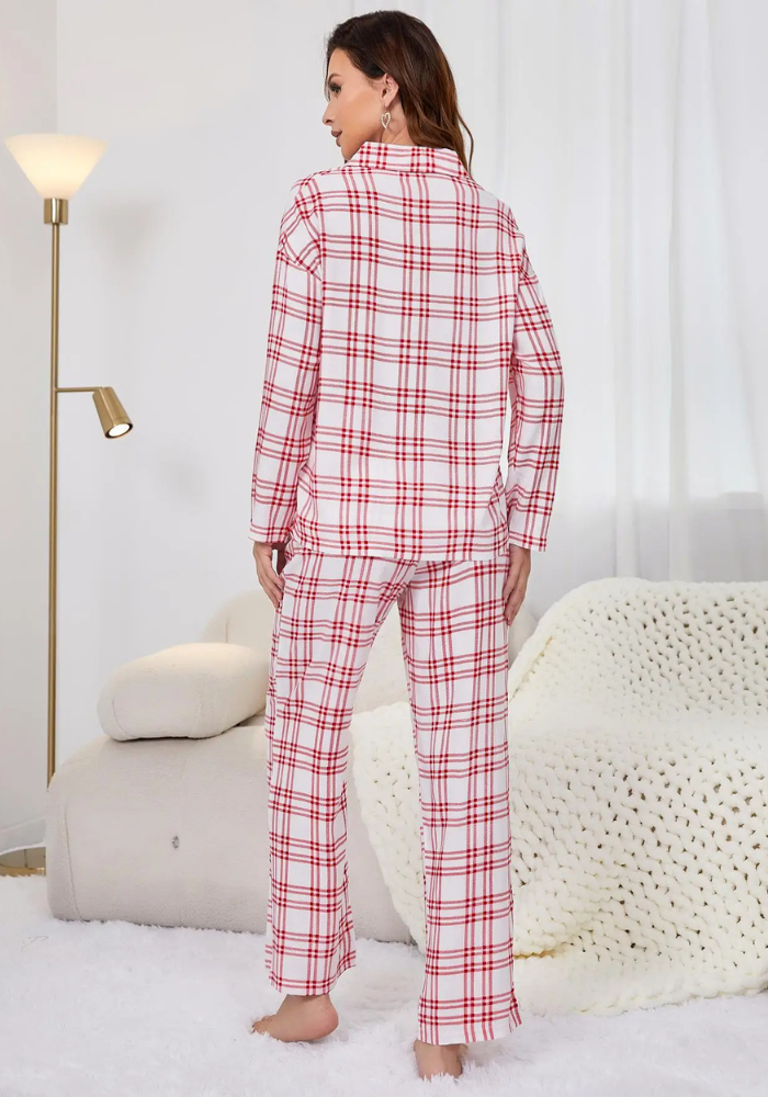 Pyjama Carreaux Blanc Femme pas cher