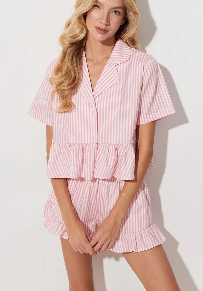 Pyjama Short Rose Rayé Femme