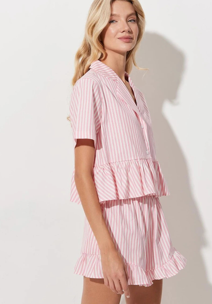 Pyjama Short Rose Rayé Femme