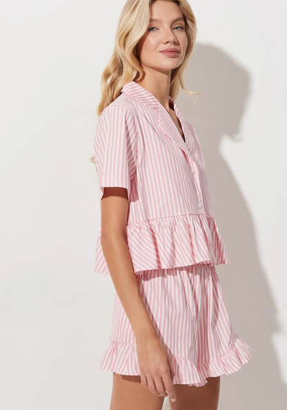Pyjama Short Rose Rayé Femme