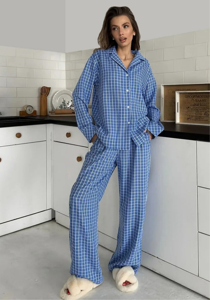 Pyjama Carreaux Bleu Femme