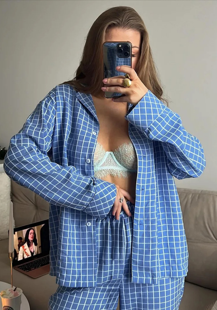 Pyjama Carreaux Bleu Femme