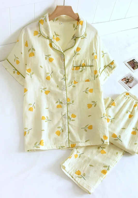 Pyjama Fleur Jaune Femme
