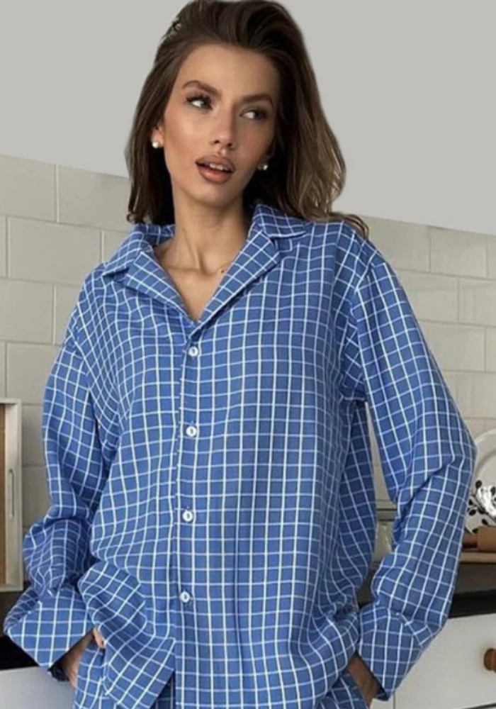 Pyjama Carreaux Bleu Femme pas cher