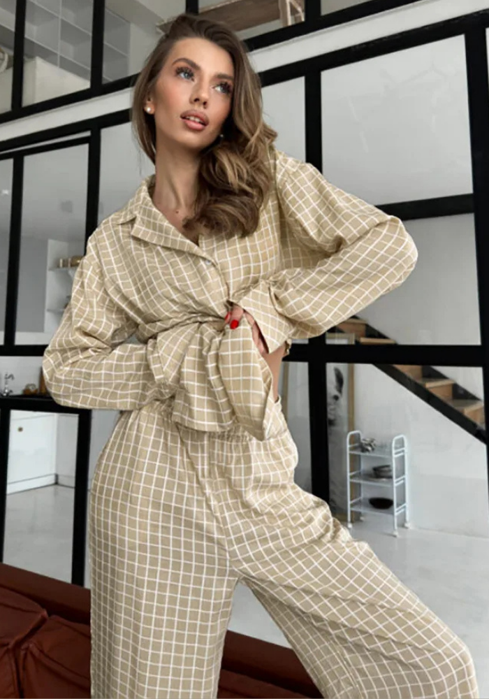 Pyjama Carreaux Beige Femme