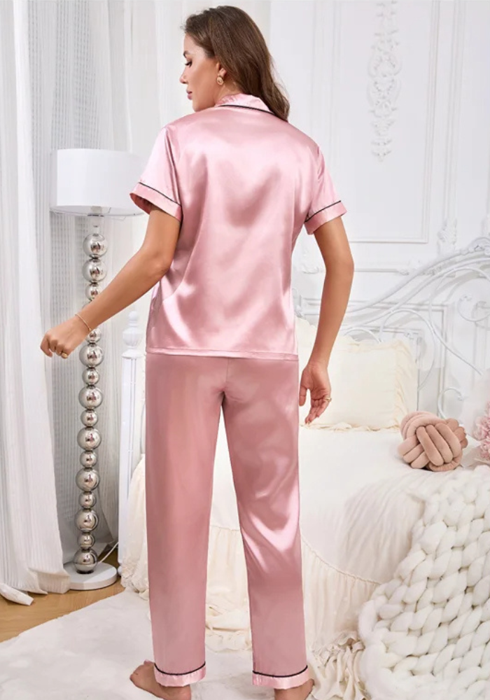 Pyjama Satin Rose Poudré Femme pas cher