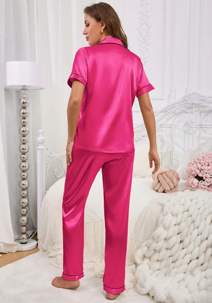 Pyjama Satin Fuchsia Femme pas cher