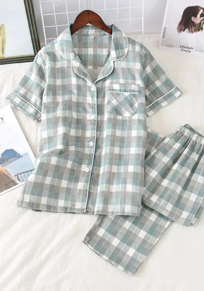 Pyjama Vichy Vert d'Eau Femme