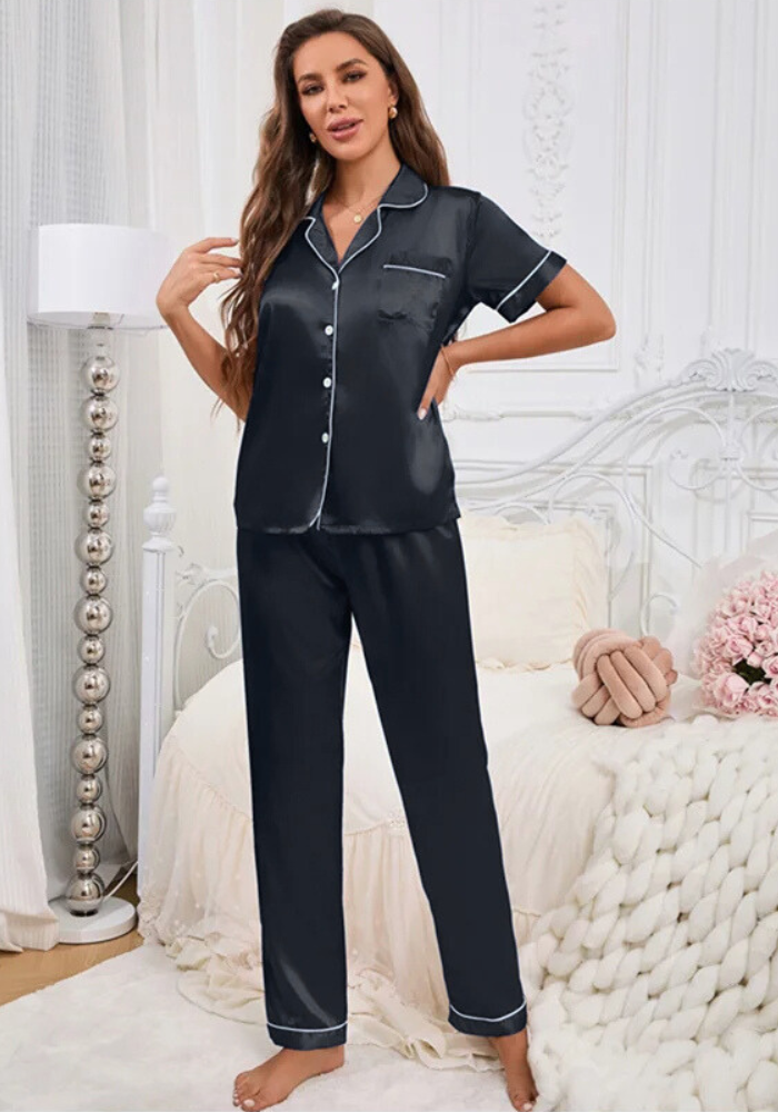 Pyjama Satin Noir Femme