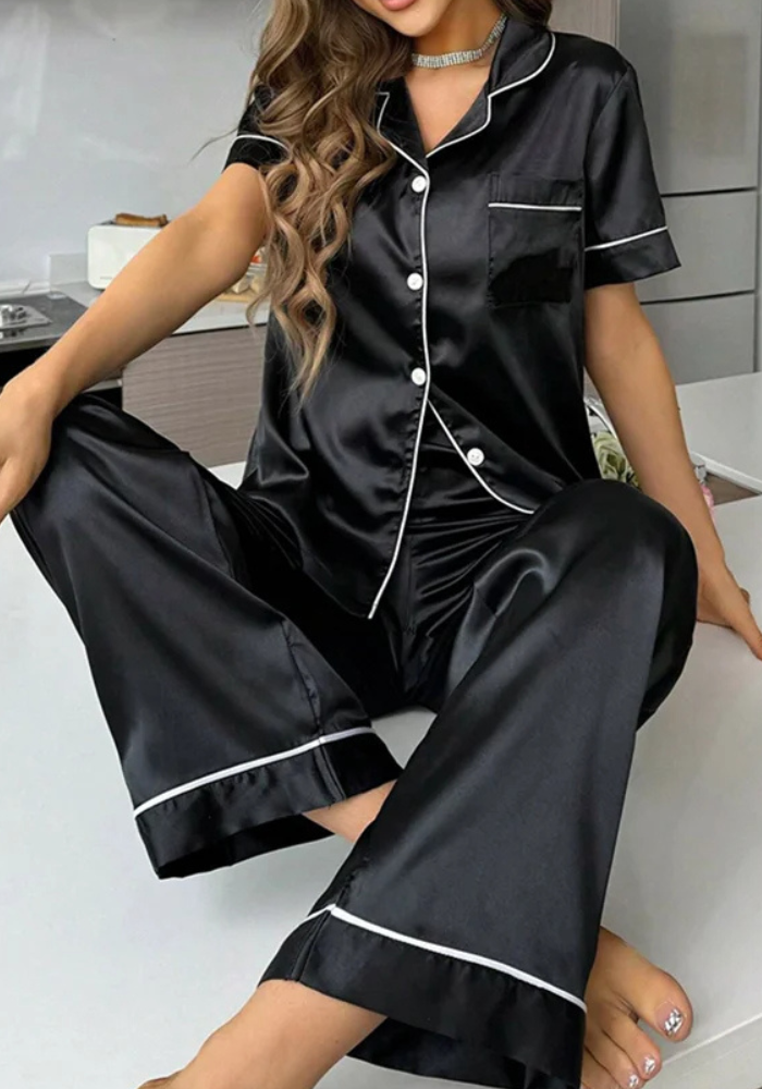 Pyjama Satin Noir Femme