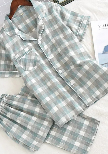 Pyjama Vichy Vert d'Eau Femme