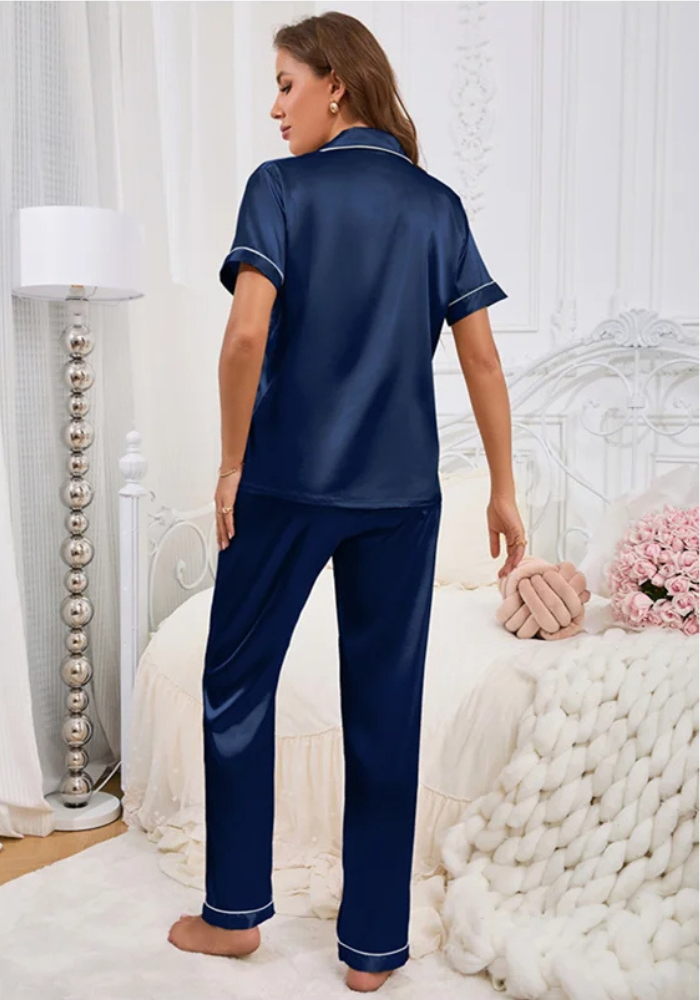 Pyjama Satin Bleu Marine Femme pas cher