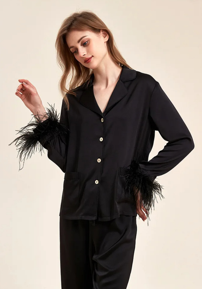 Pyjama Satin Noir Femme