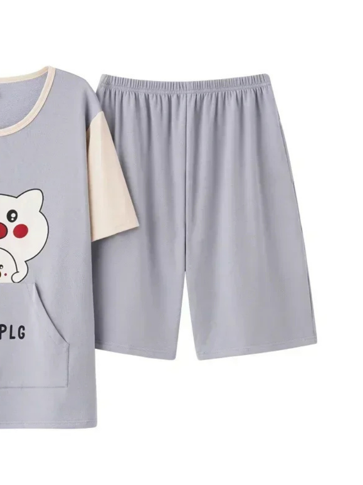 Pyjama Short creme et gris