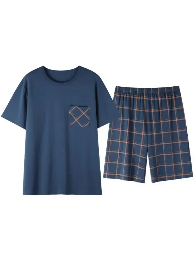 Pyjama Short Homme Marine et Carreaux