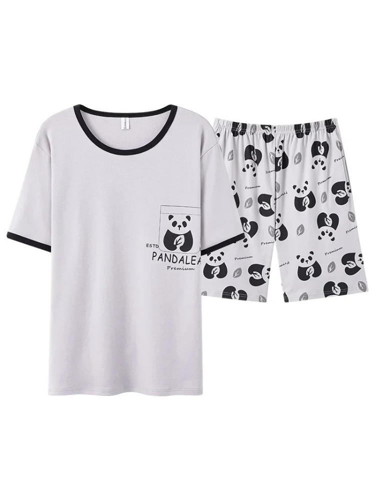 Pyjama Short Homme Panda Blanc