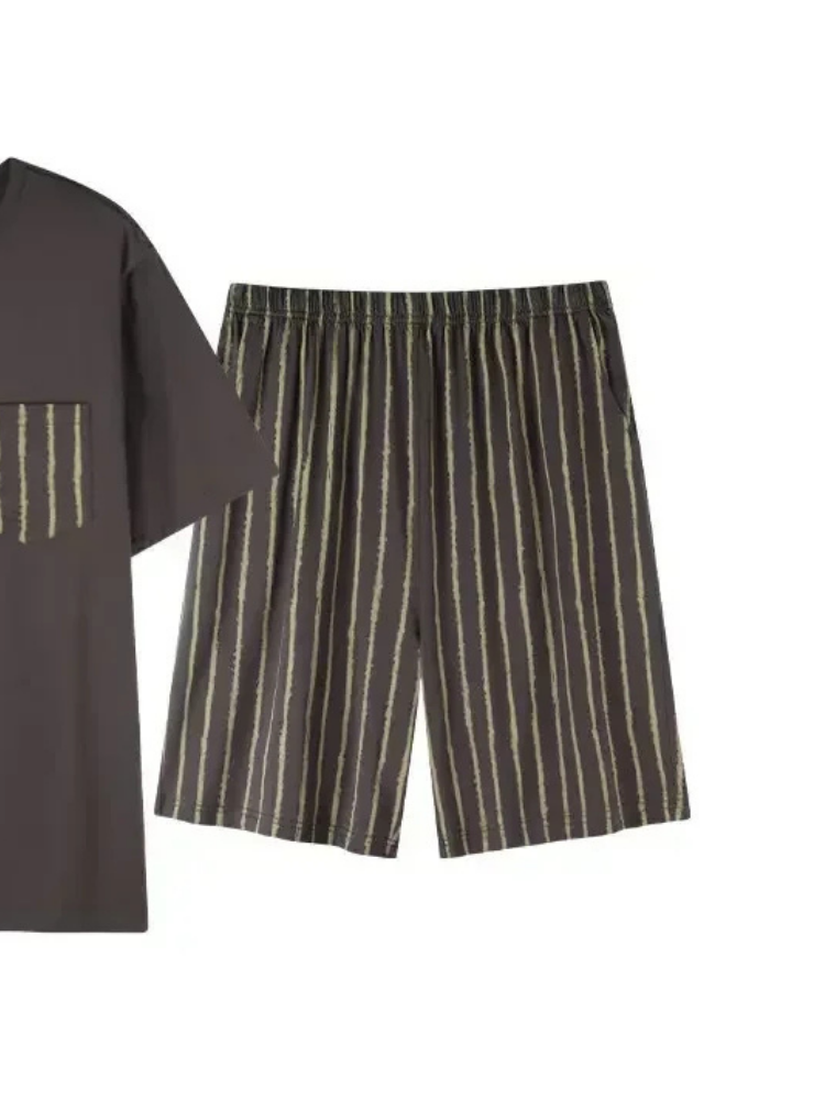 Pyjama Short Homme Marron rayures