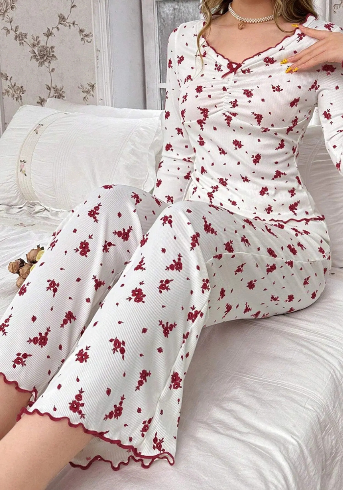 Pyjama Fleuri Femme rouge